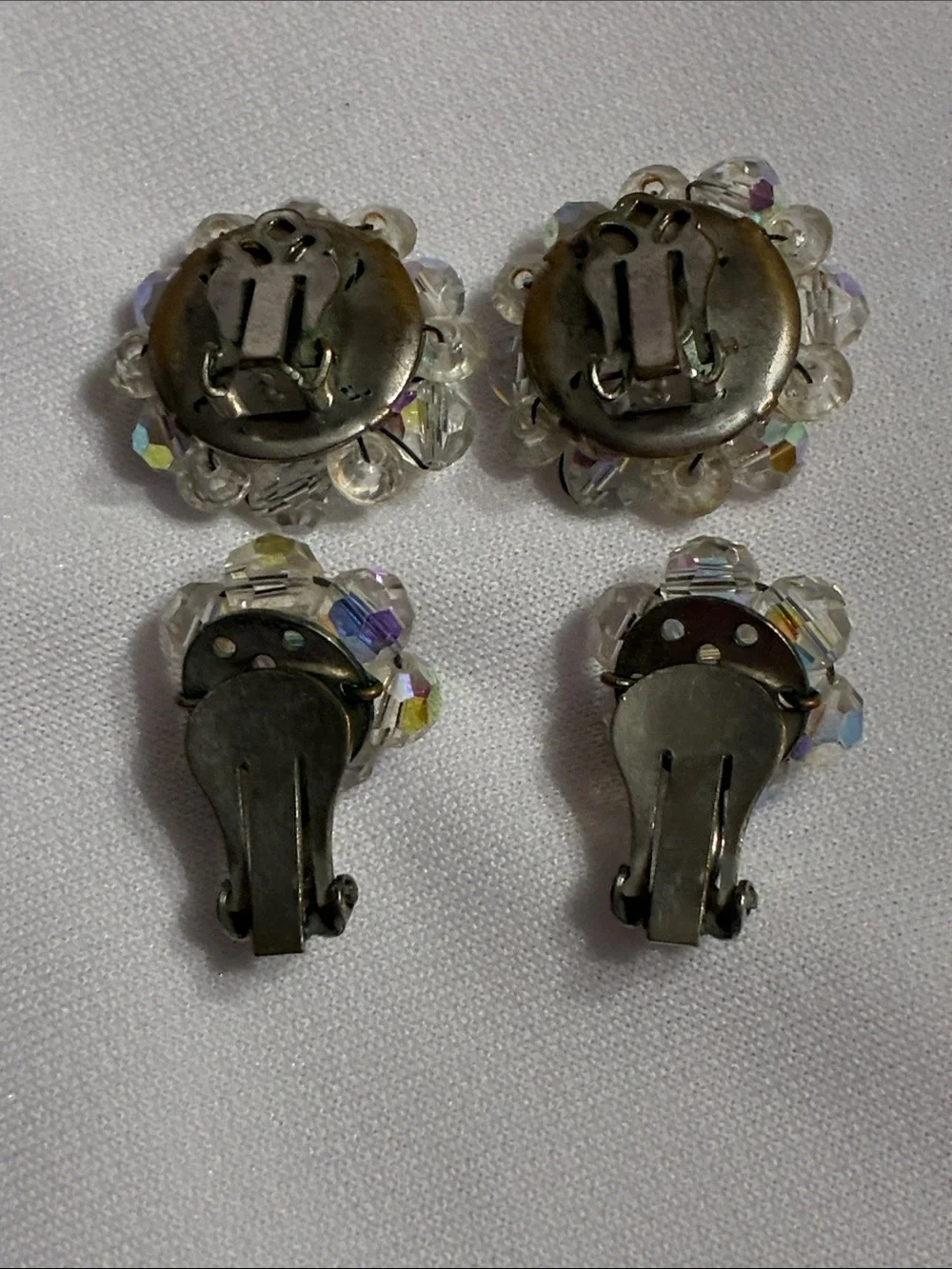 Vintage Iridescent Crystal Cluster Clip-On Earrings